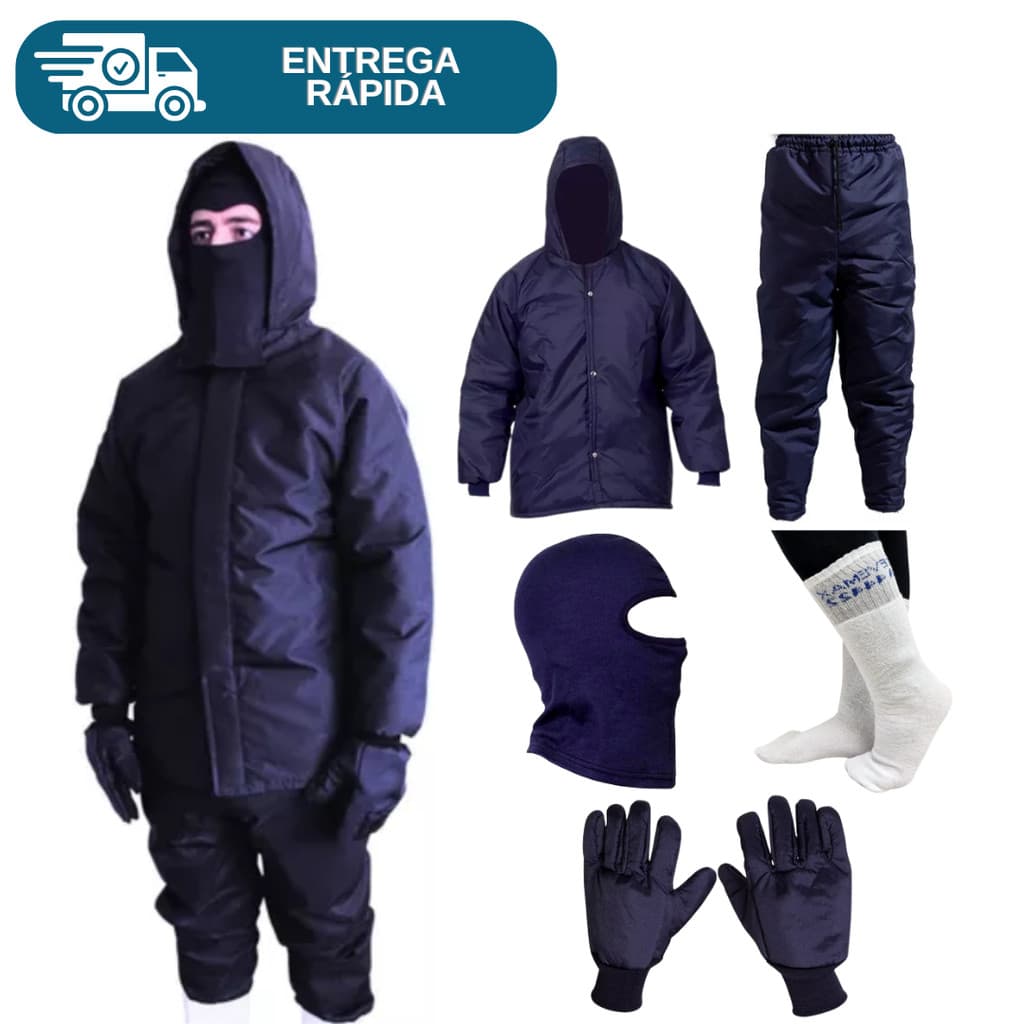 Conjunto Térmico Câmara Fria Japona Jaqueta + Calça + Luva Nylon + Capuz Balaclava + Meião Açougue