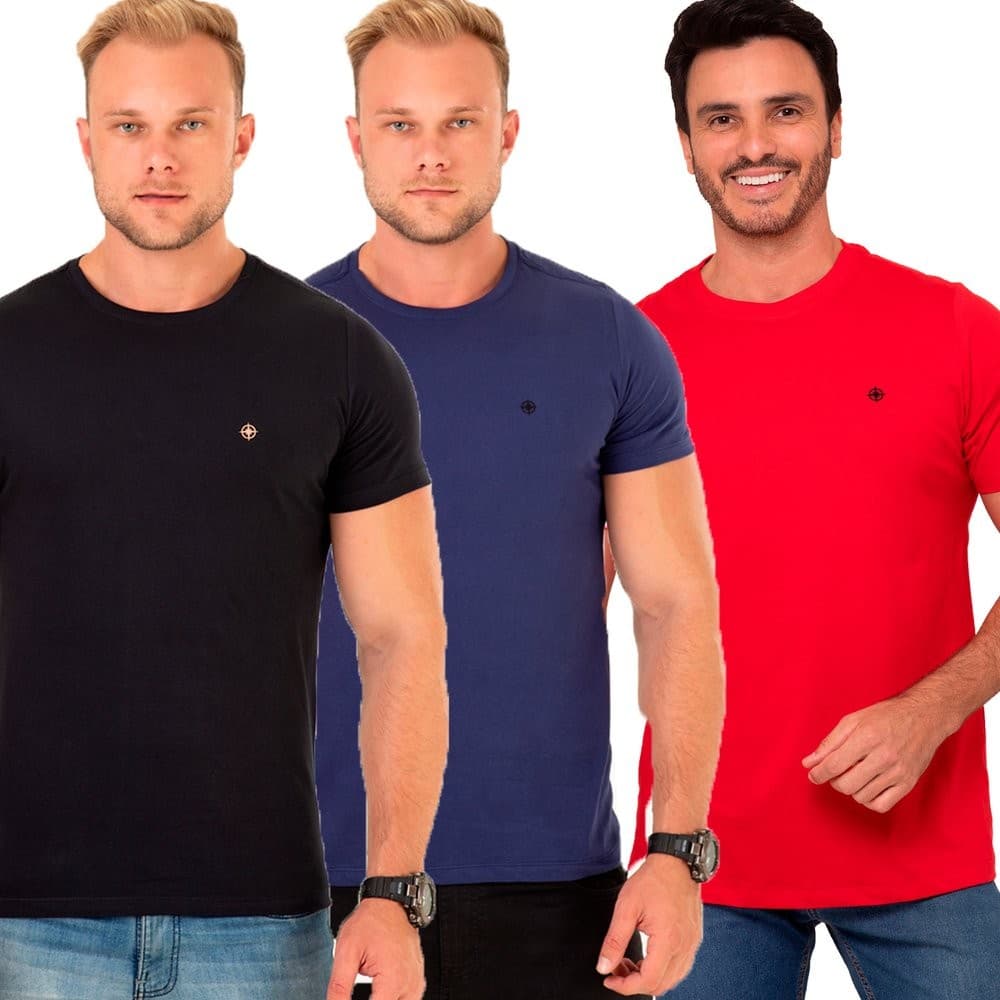 Kit 3 Camisetas Masculina Algodão Premium Casual Básica Minimalista Tradicional Costura Reforçada