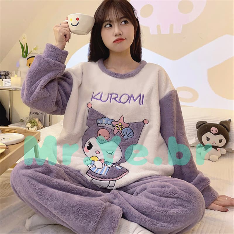 [Envio em 48 horas] conjunto pijama de frio plus size feminino flanelado inverno plush adulto stitch De Pelúcia Quente D