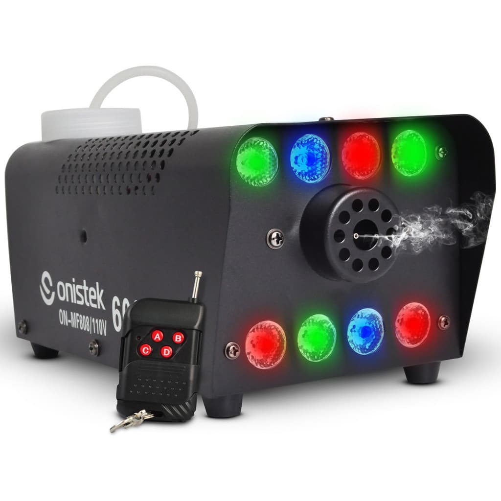 Máquina de Fumaça 600W Profissional 110V/220V Canhão 8 Leds RGB Coloridos Controle Remoto efeito
