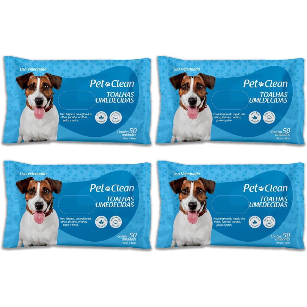 Kit 4 Toalhas Lenços Umedecidos Para Pet Cães e Gatos 50 unidades