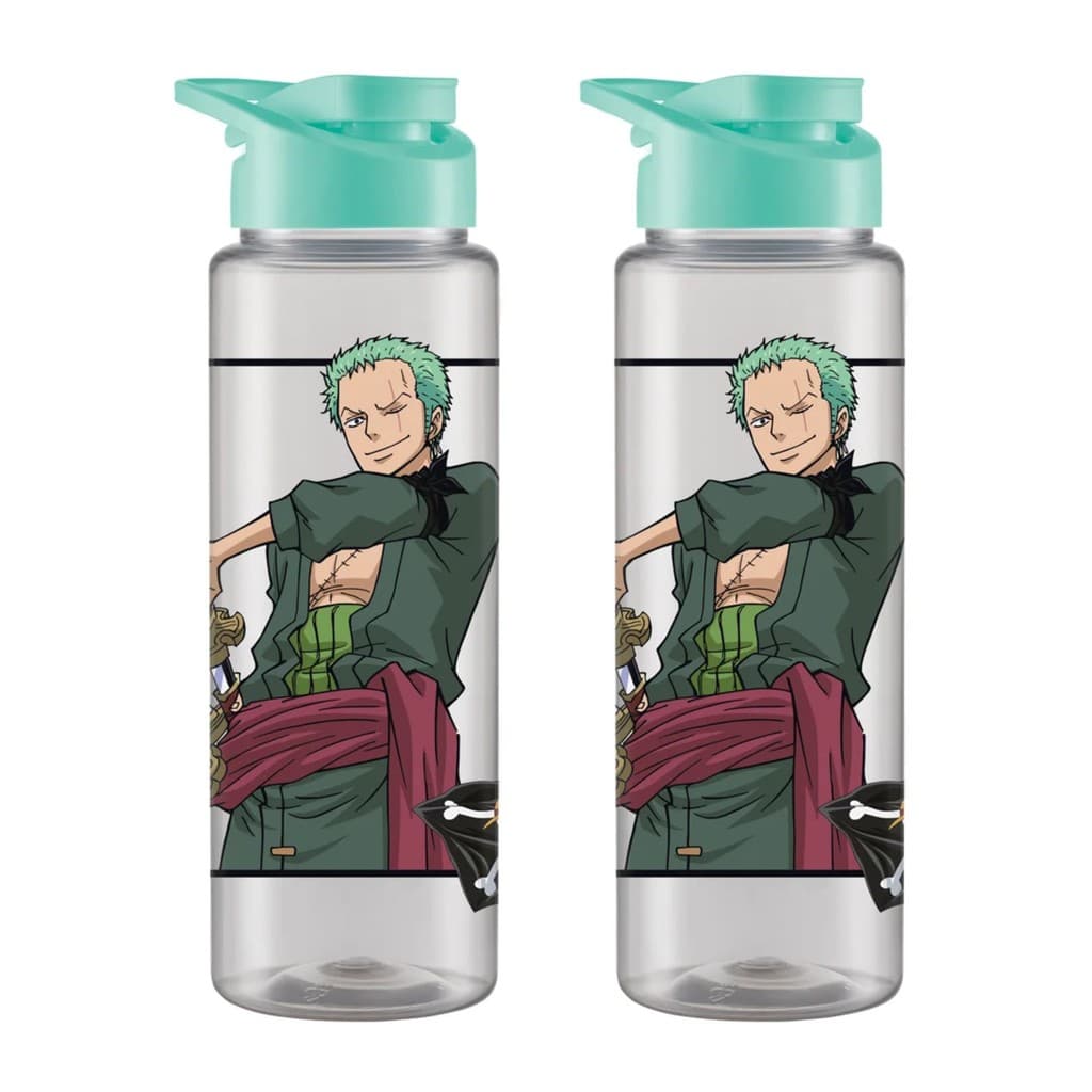 Kit 2 Squeeze Sport Transparente One Piece Zoro 750ml com Tampa Prática