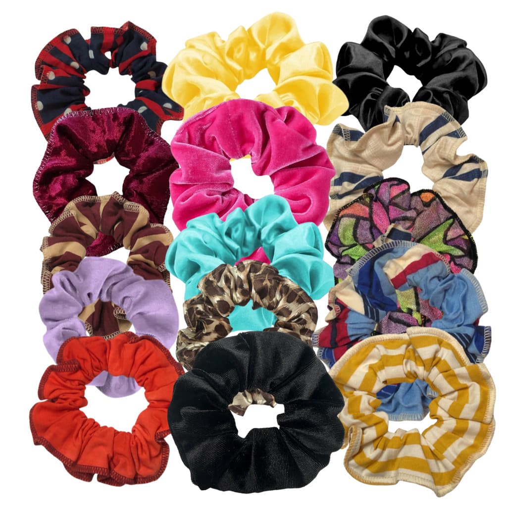 Kit Xuxinhas Scrunchie Sortido - Malha - Cetim - Lycra - Veludo e Outros