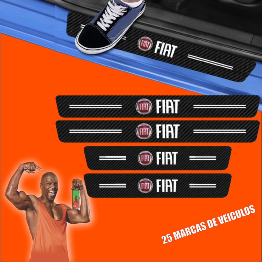 Kit 4 Peças Adesivo Soleira de Porta Carro Modelo Fiat Proteção Fibra de Carbono Anti Arranhões