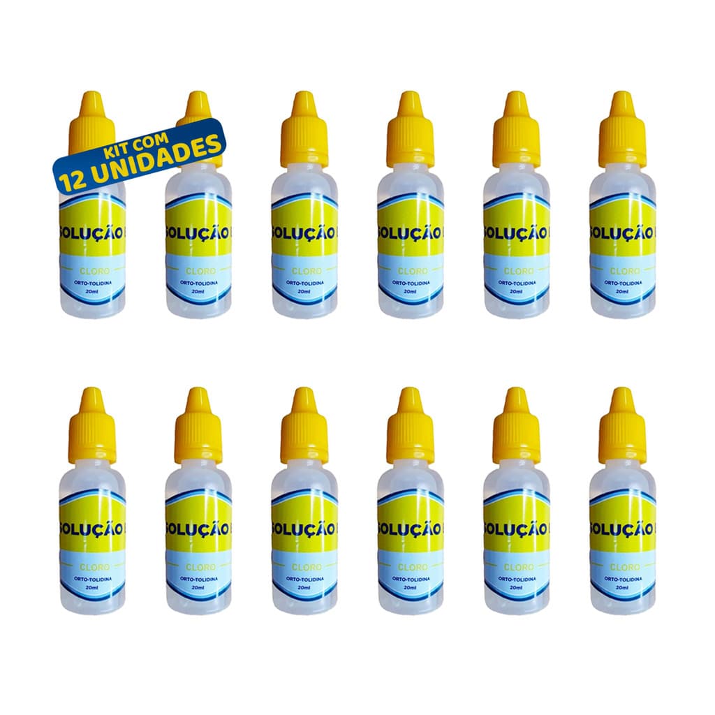 Kit 12 Reagentes Solução Para Análise de Cloro Cl Orto-Tolidina Piscinas 20ml
