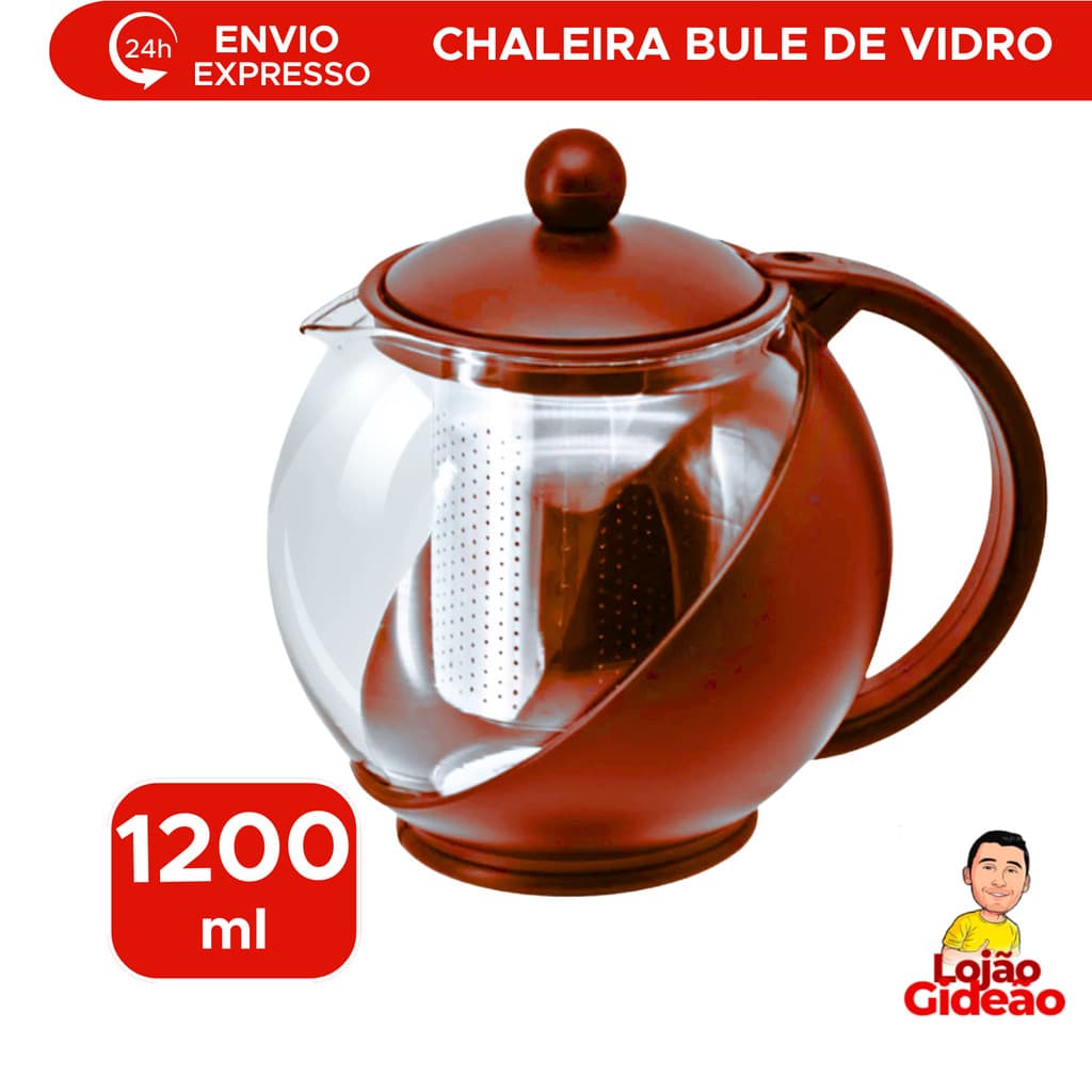 Chaleira Chá Vidro Infusor Bule Chá e Café Venice 1200ml