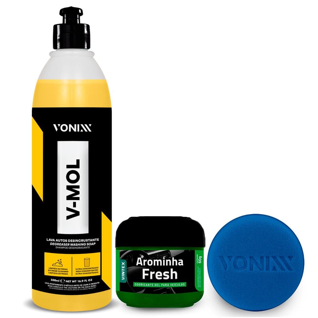 Shampoo Automotivo Vonixx V-Mol 500ml Lava Autos + Arominha Gel Fresh Odorizador Automotivo Spray 60ml Aromatizante