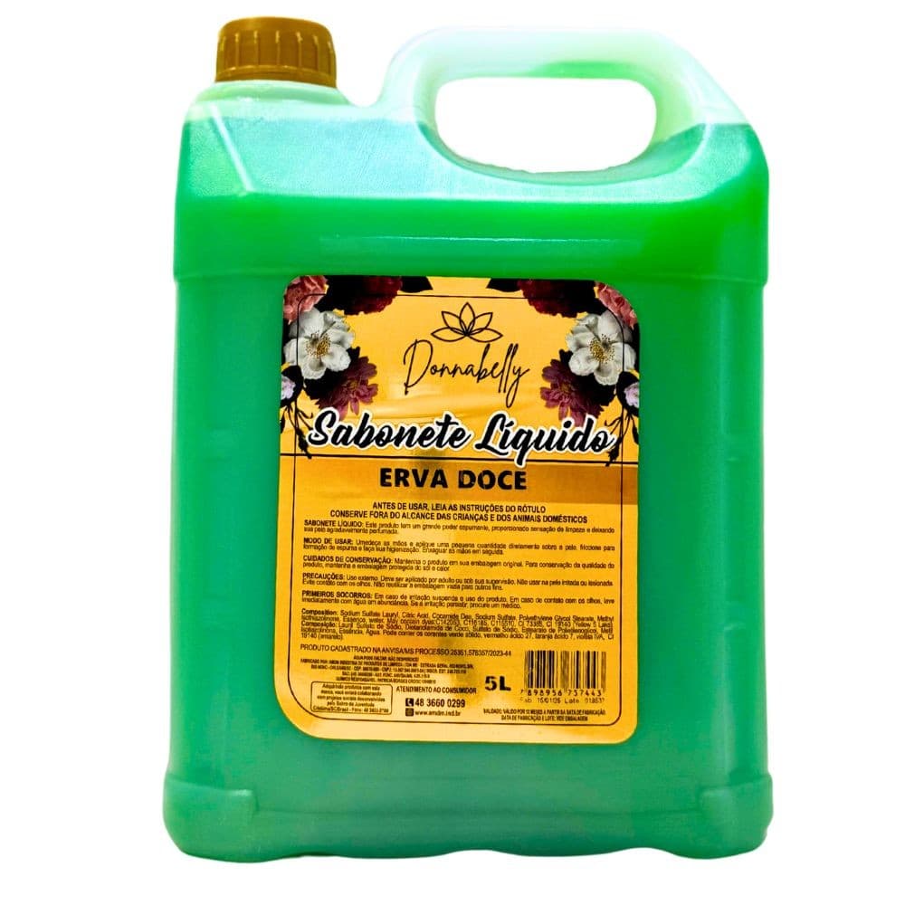 Sabonete Líquido Perolado Donnabelly Erva Doce 5L-fragrância refrescante, evoca limpeza e frescor