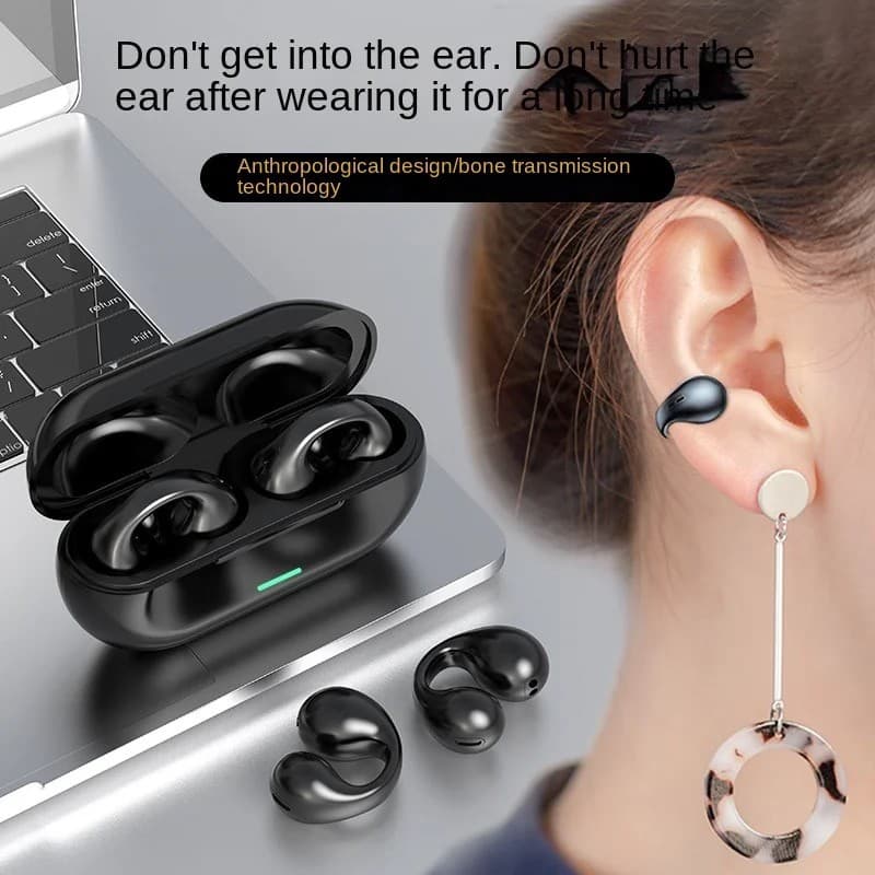 Fones De Ouvido De Condução Óssea Sem Fio Bluetooth 5.3 Compatível 3D Surround Som Baixo Clip-on Esporte Com Microfone