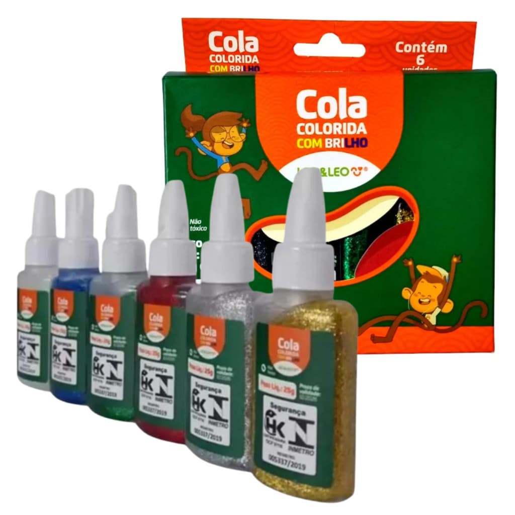 Cola Líquida Colorida com Gliter Leo & Leo 25g com Brilho 6 Cores