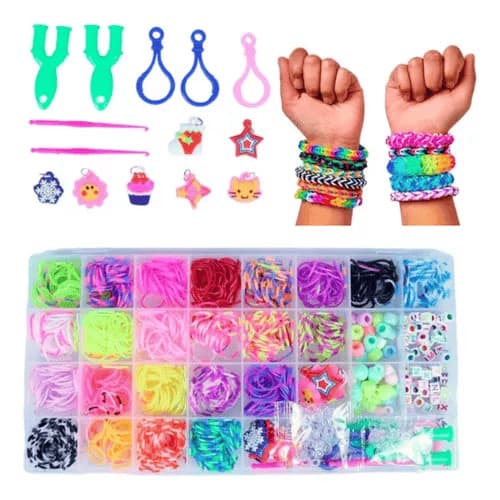 Kit Pulseira Fábrica Elásticos Silicone Maleta COM/SEM Miçangas 1564, 500 e 1000 pçs