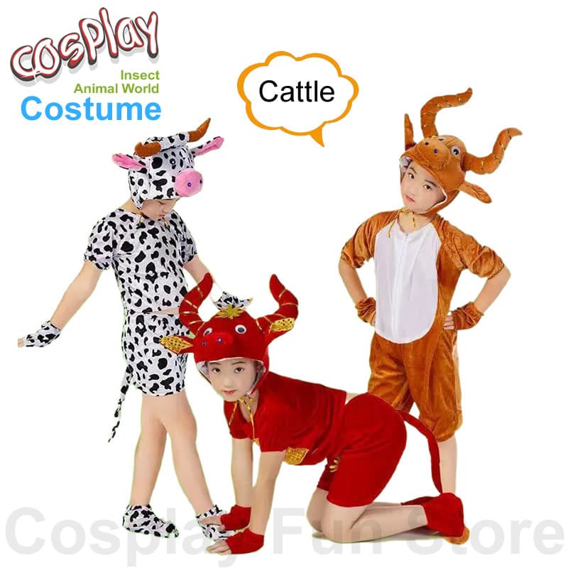Fantasia de Touro para Cosplay Infantil, Trajes de Animais para Festas Infantis, Roupas de Role-playing de Vaca, Macacõe