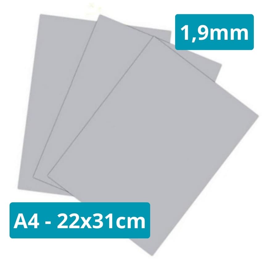 Papel Capa Dura Holler 1,9mm A4 22x31cm para Encadernação e Cartonagem - 2, 4, 6, 8 ou 10 unidades