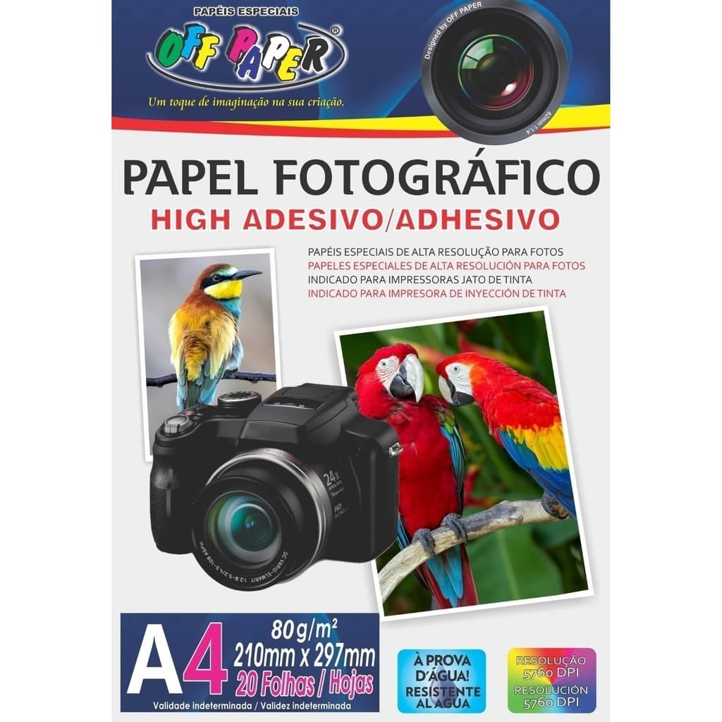 Papel Fotográfico Adesivo A4 80g 20 Folhas Etiqueta Impressão de Fotos Off Paper