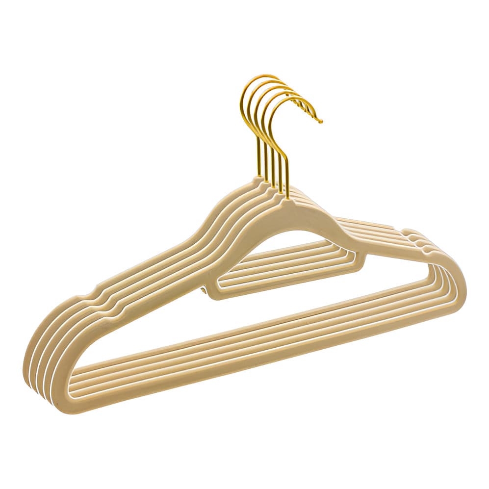50 Cabides Veludo Bege Gancho Dourado Adulto