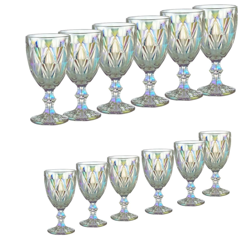Jogo 12 Taças Furtacor 300ml e 50ml Copos Vidro Transparente Cozinha Holográfico Bebidas