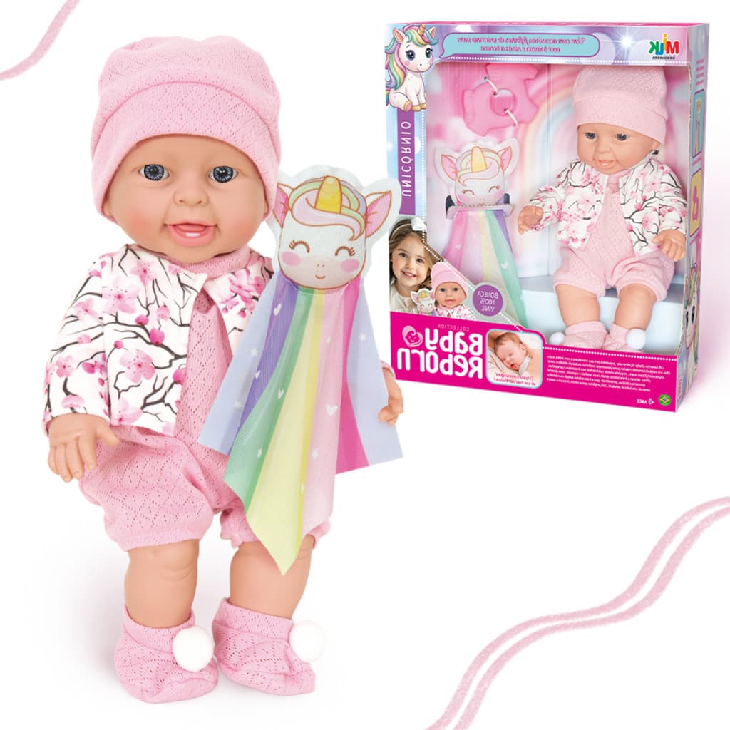 Boneca Bebe Reborn com Naninha de Unicórnio e Mordedor