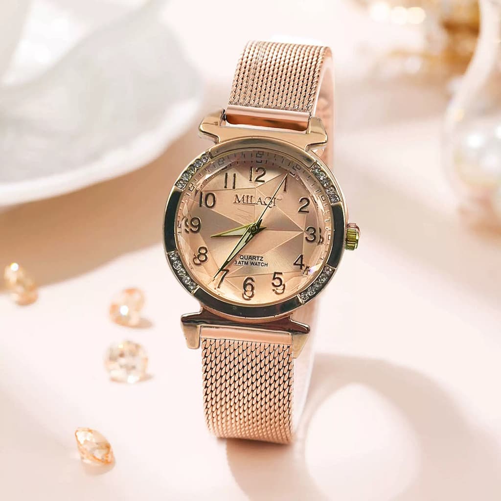Relógio feminino à prova d'água com pulseira magnética ajustável de luxo