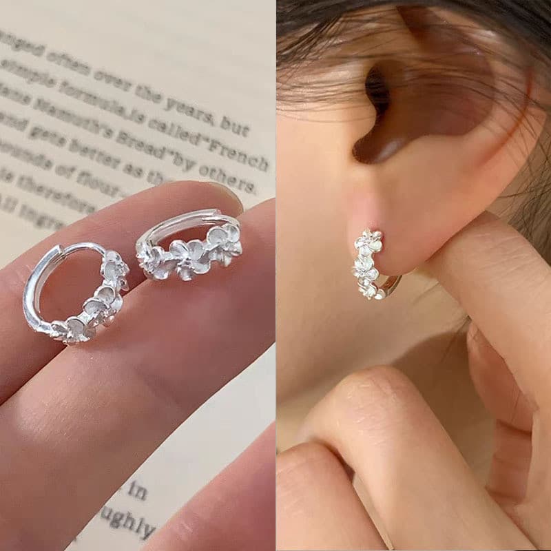 S925 Banhado A Prata Camélia Orelha Fivela Brincos Osso Studs PIercing Jóias Acessório