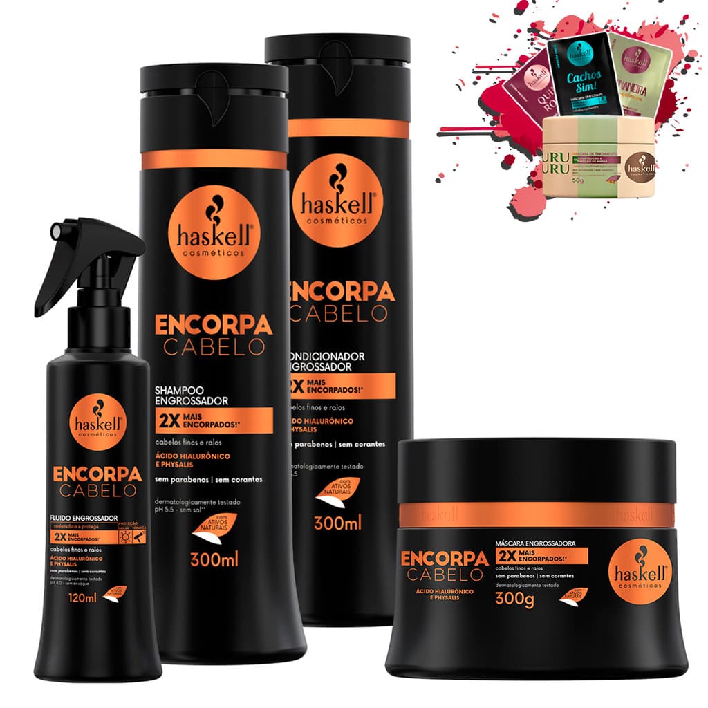 Kit Haskell Encorpa Cabelo Sh Cond Masc 300 Fluido 4 Itens