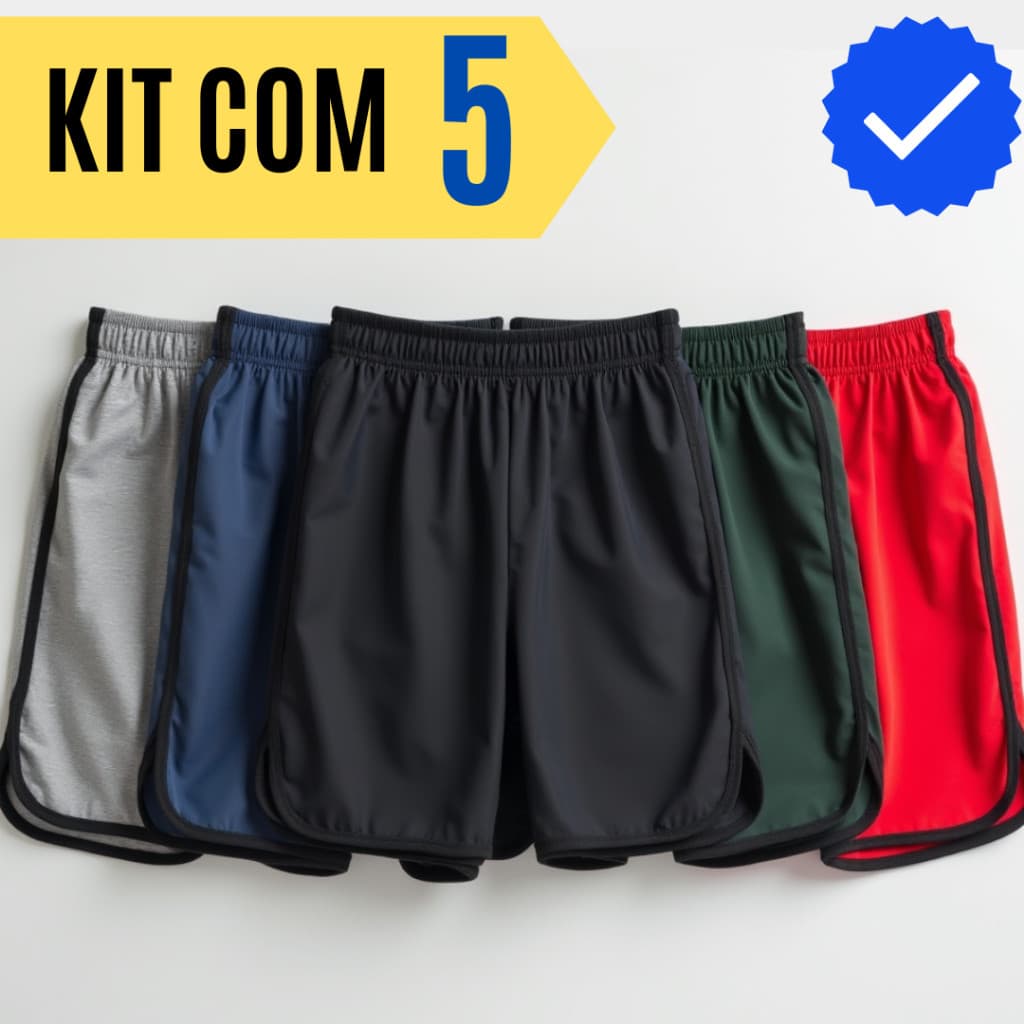 Kit com 5 Short Calção Bermuda Com Bolso Dry Fit Futebol Academia Treino Macio Leve Caminhada