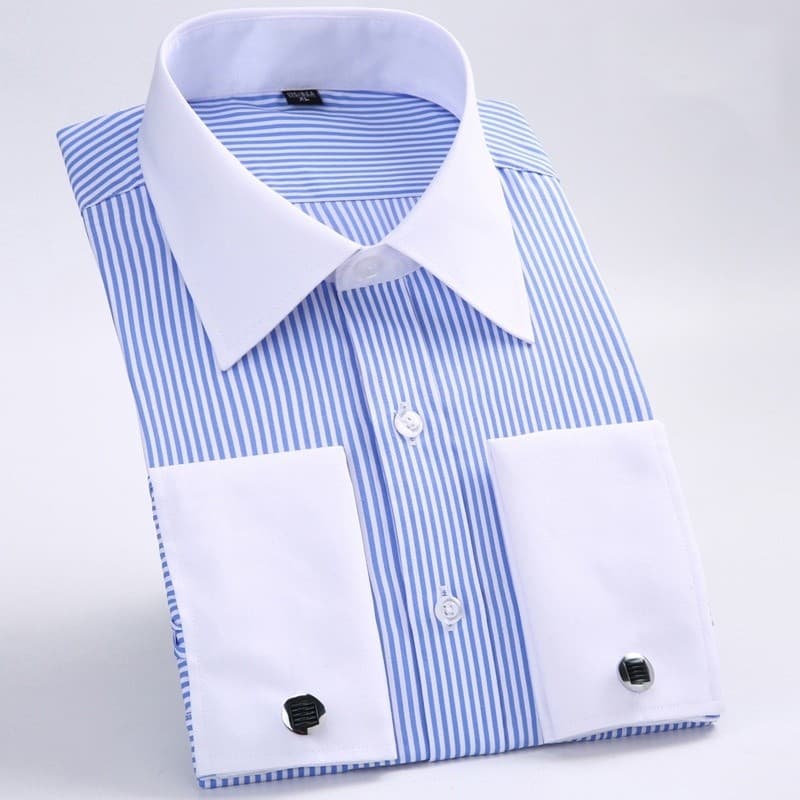 Punho Francês Camisa De Negócios Formal Para Homens Homens Sólidos Luxo Branco Festa De Casamento Smoking Camisas Com Bo