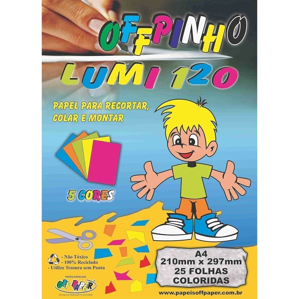 Offpinho Lumi 120g A4 com 25 Folhas 5 Cores Papel Criativo Escolar Artesanato Off Paper