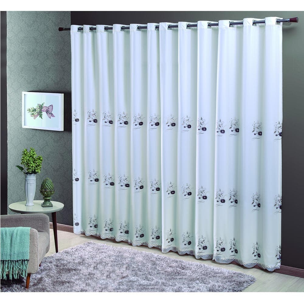 Cortina Dupla Doha Cinza 24 Ilhoses 300x250cm Casa D'oro Sultan