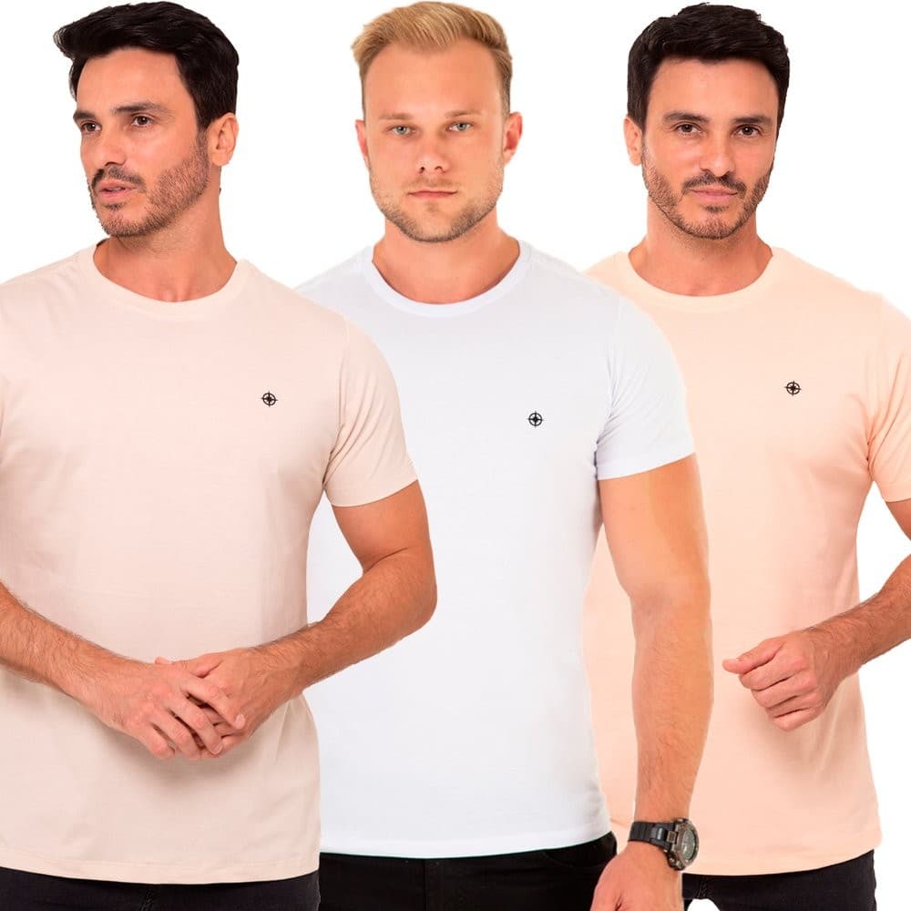 Kit 3 Camisetas Masculina Algodão Premium Macia Casual