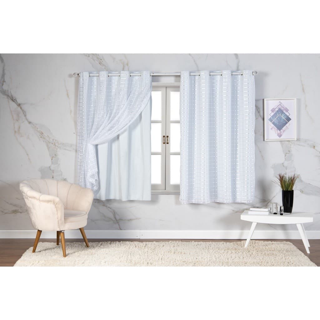 Cortina Blackout PVC com Tecido Voil Xadrez 2,80 m x 1,60 m