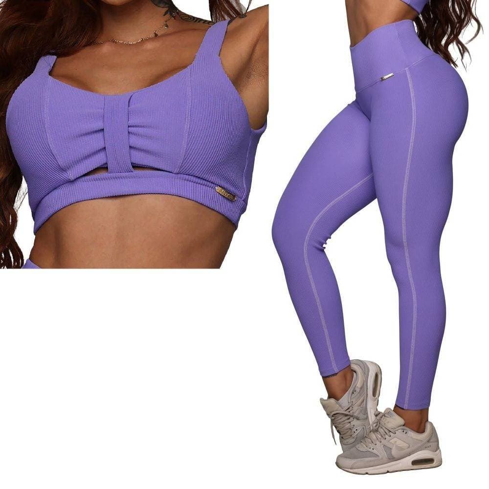 Conjunto Legging Heart Jacquard Canelado Lavanda +Top Moving