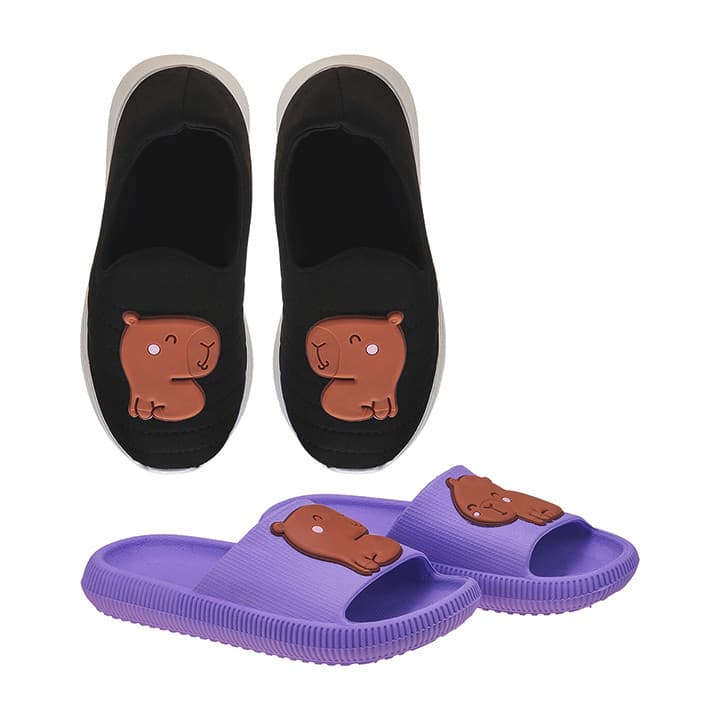 Kit Chinelo Nuvem e Tênis Calce Fácil Capivara Leve Macio Escolar