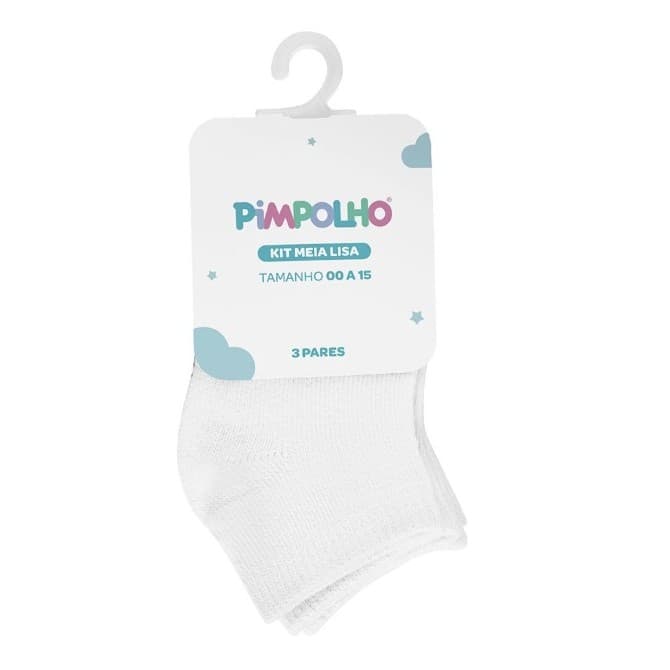 Meia branca pacote com 3 Pimpolho Cano Alto