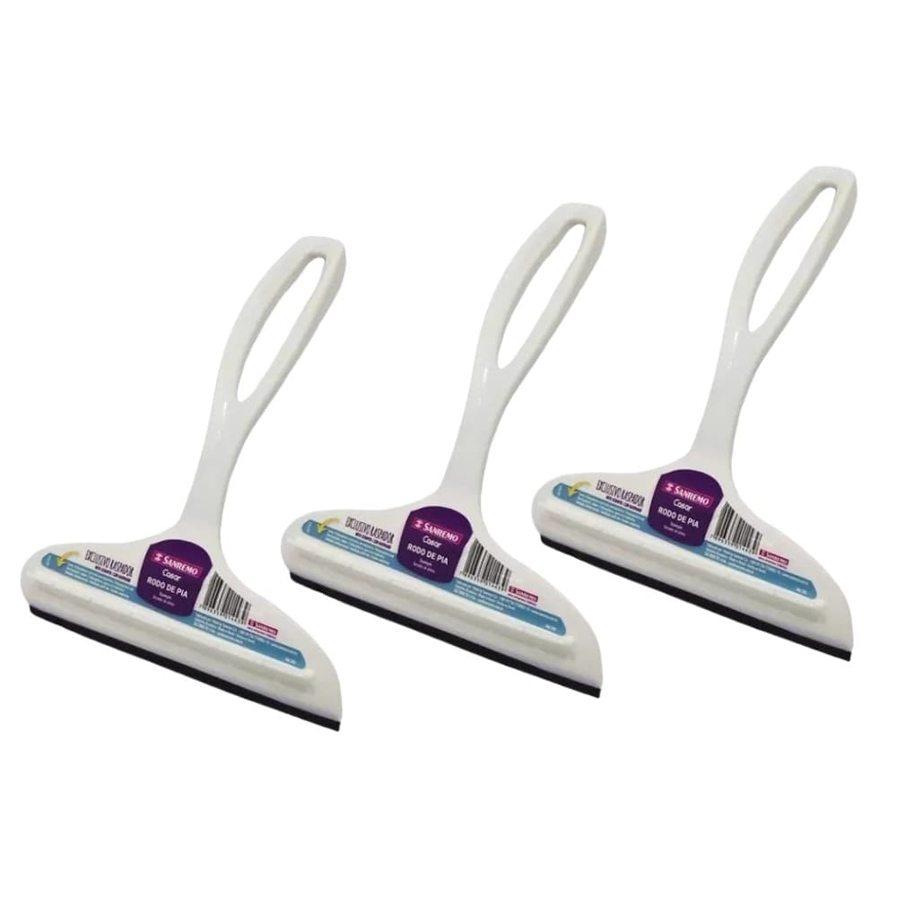 Kit 3 Rodinho De Pia Branco Sanremo Mini Rodo Plástico Resistente Cozinha Pia Limpeza Prático