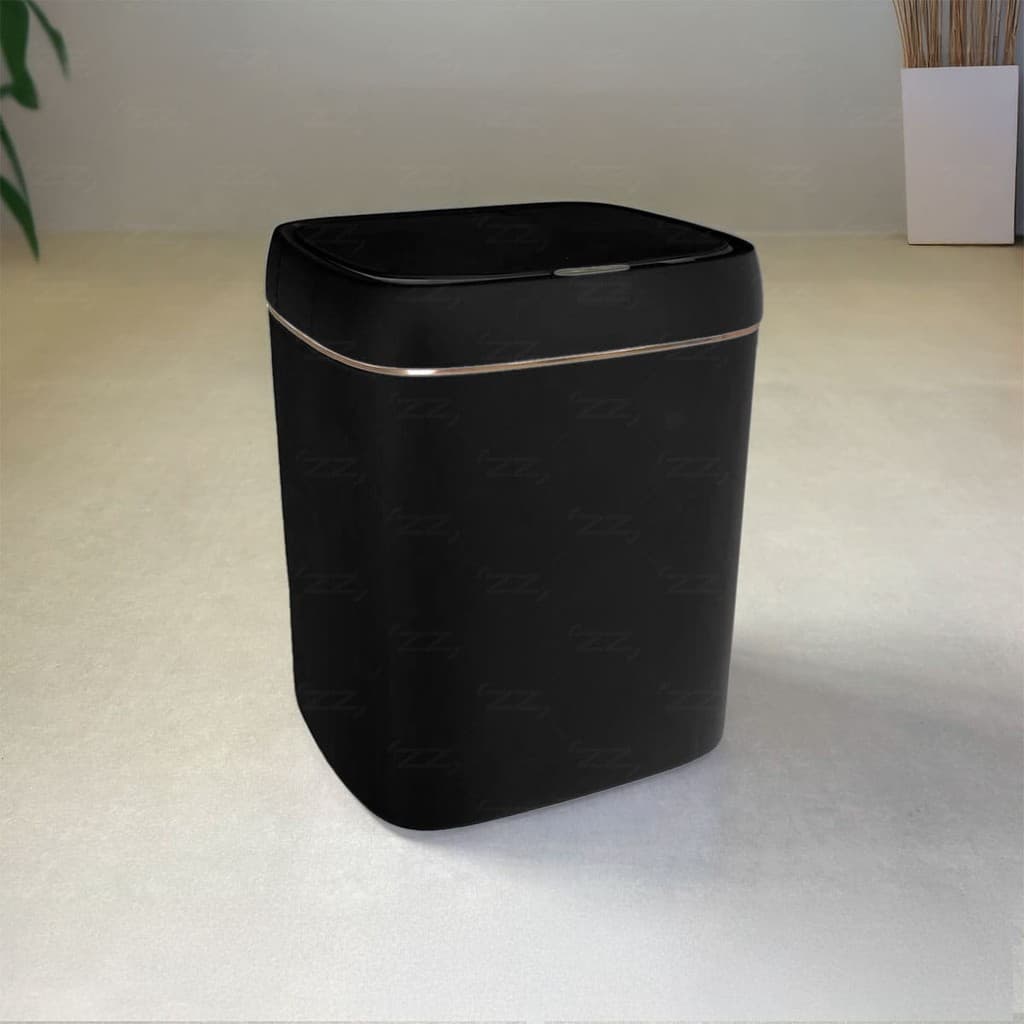 Lixeira Eletrônica Inteligente 11 Litros Preto e Dourado Sensor de Movimento a Bateria Recarregável