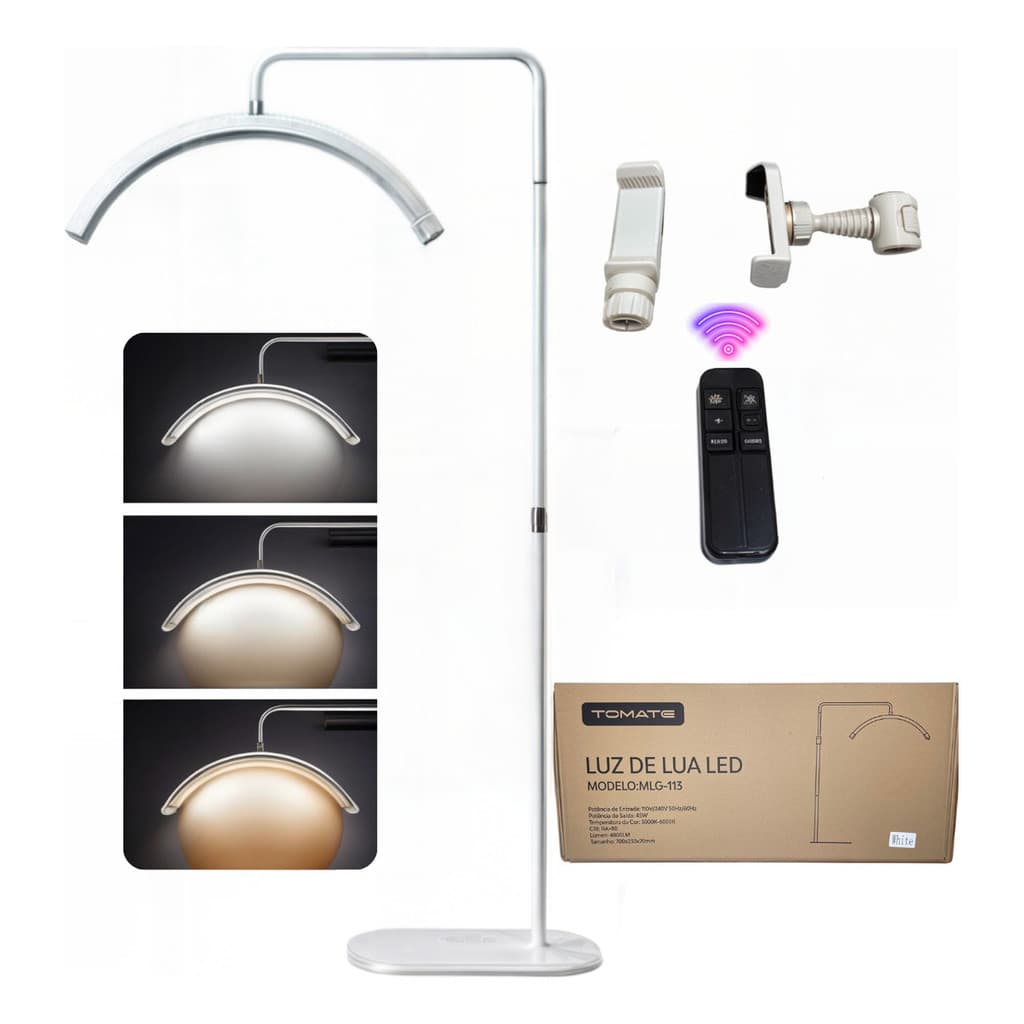 Luminária Arco Meia Lua com Base de Chão Uso para Estética e Decoração Maquiagem Cílios led meia lua Lash Tomate