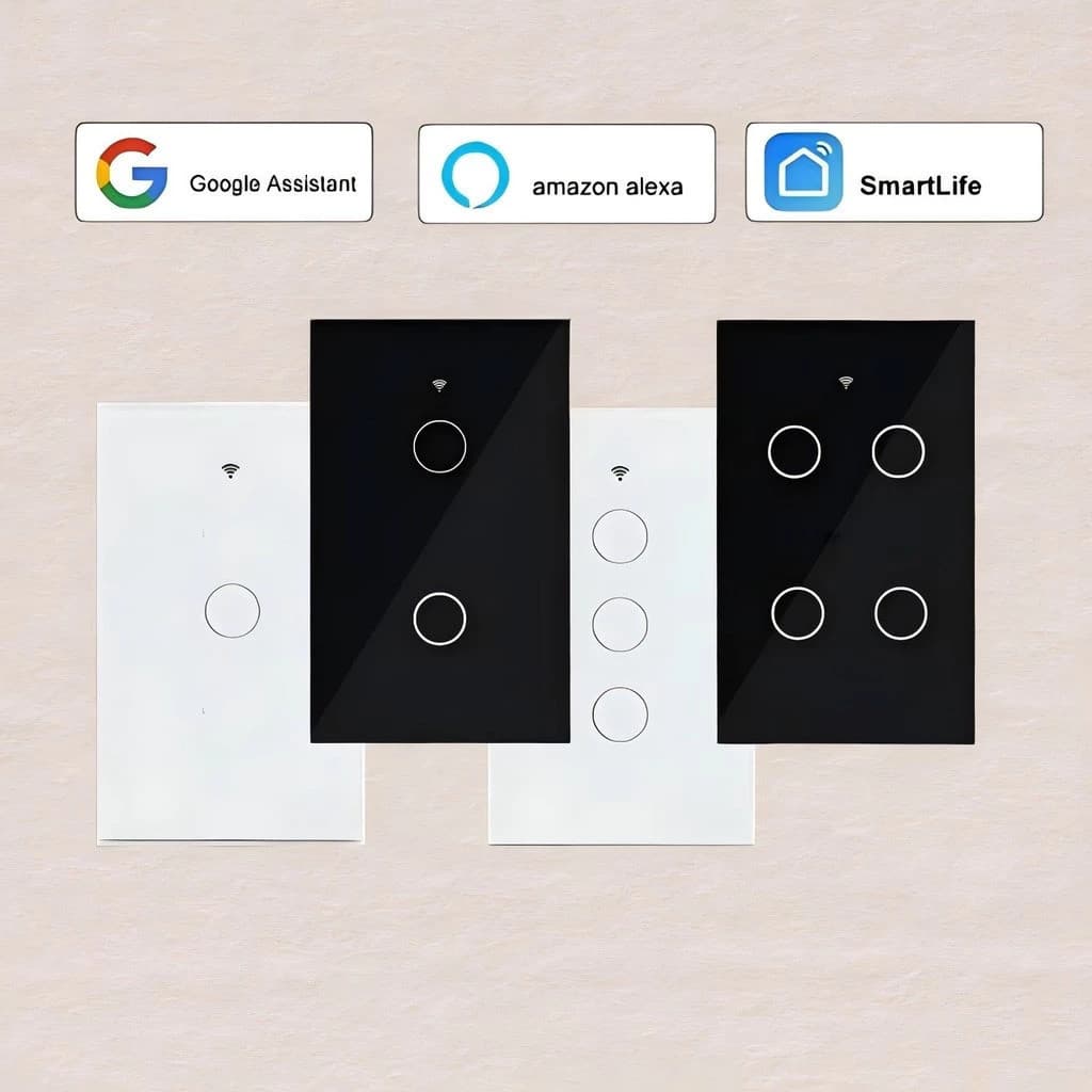 Interruptor Inteligente Touch 1/2/3/4 Botão WiFi Smart Automação,Compatível Alexa Google Smart Tuya