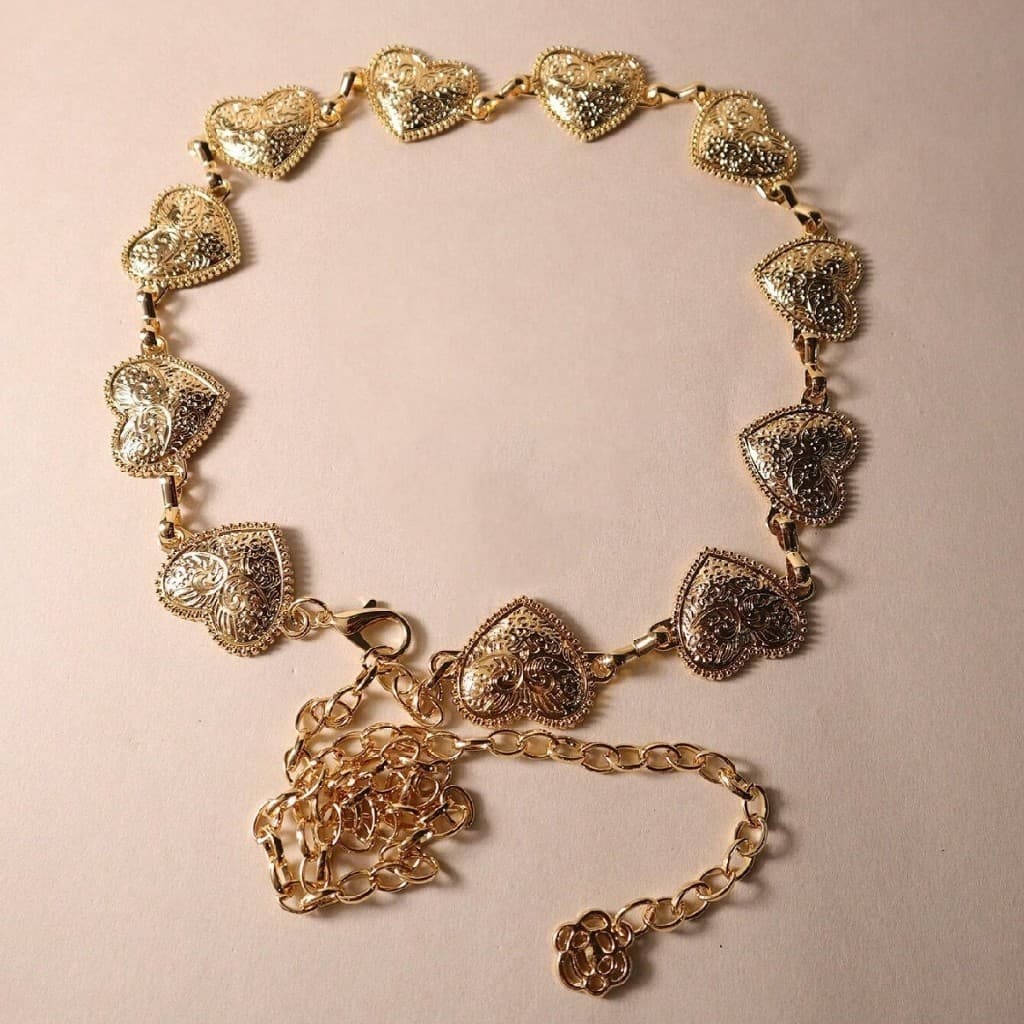 cintos feminino de corrente Coração dourado prata
