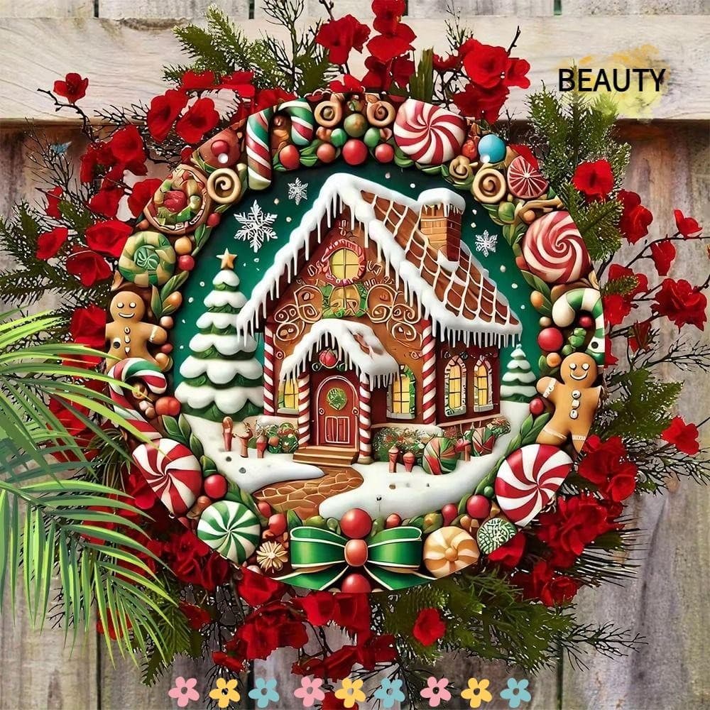 BEAU Decoração De Guirlanda De Natal , Gengibre Marrom Artesanal Multicolorida 2D , Cabide De Porta