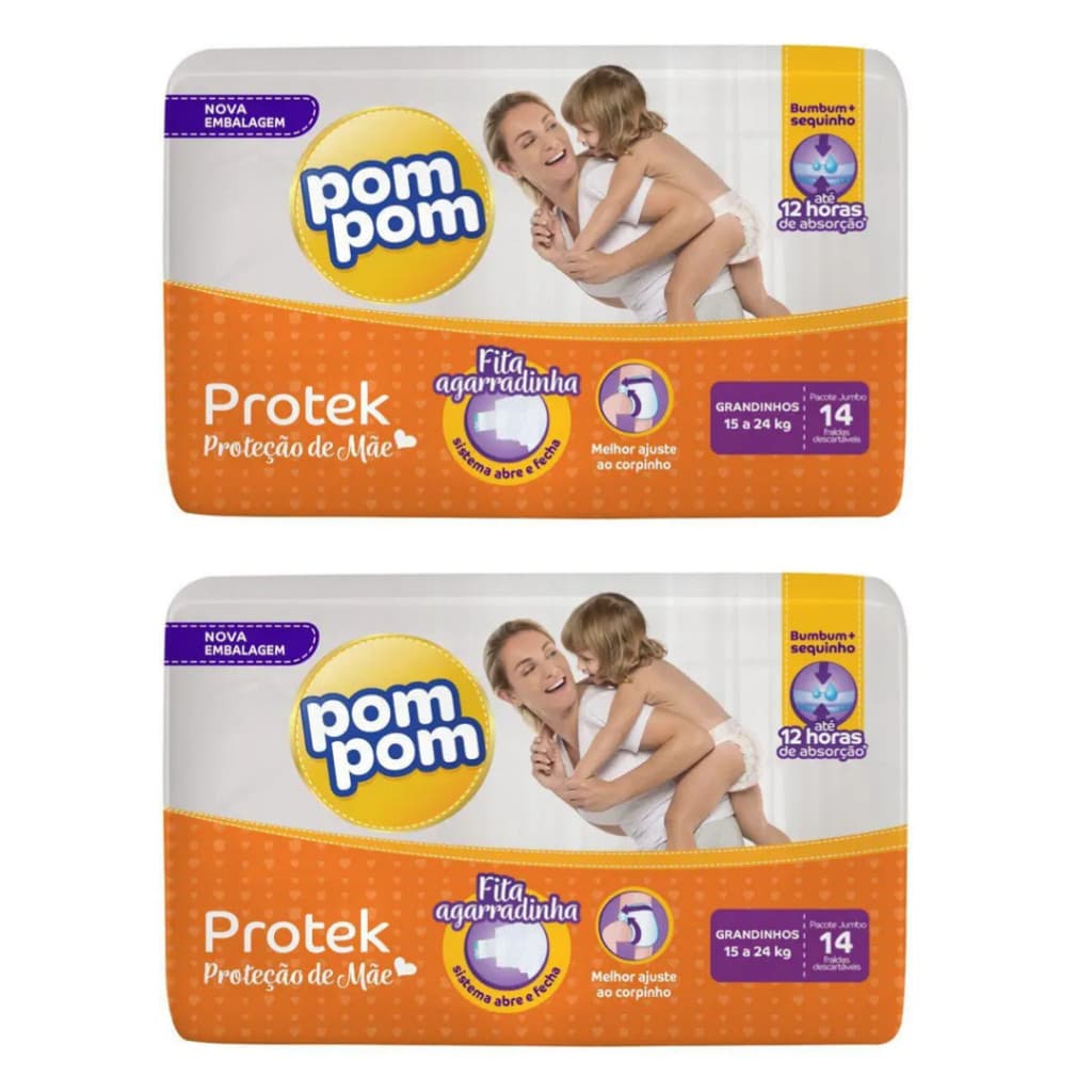 Kit 2 Fraldas Pom Pom Protek Grandinhos - Total 28 Unidades