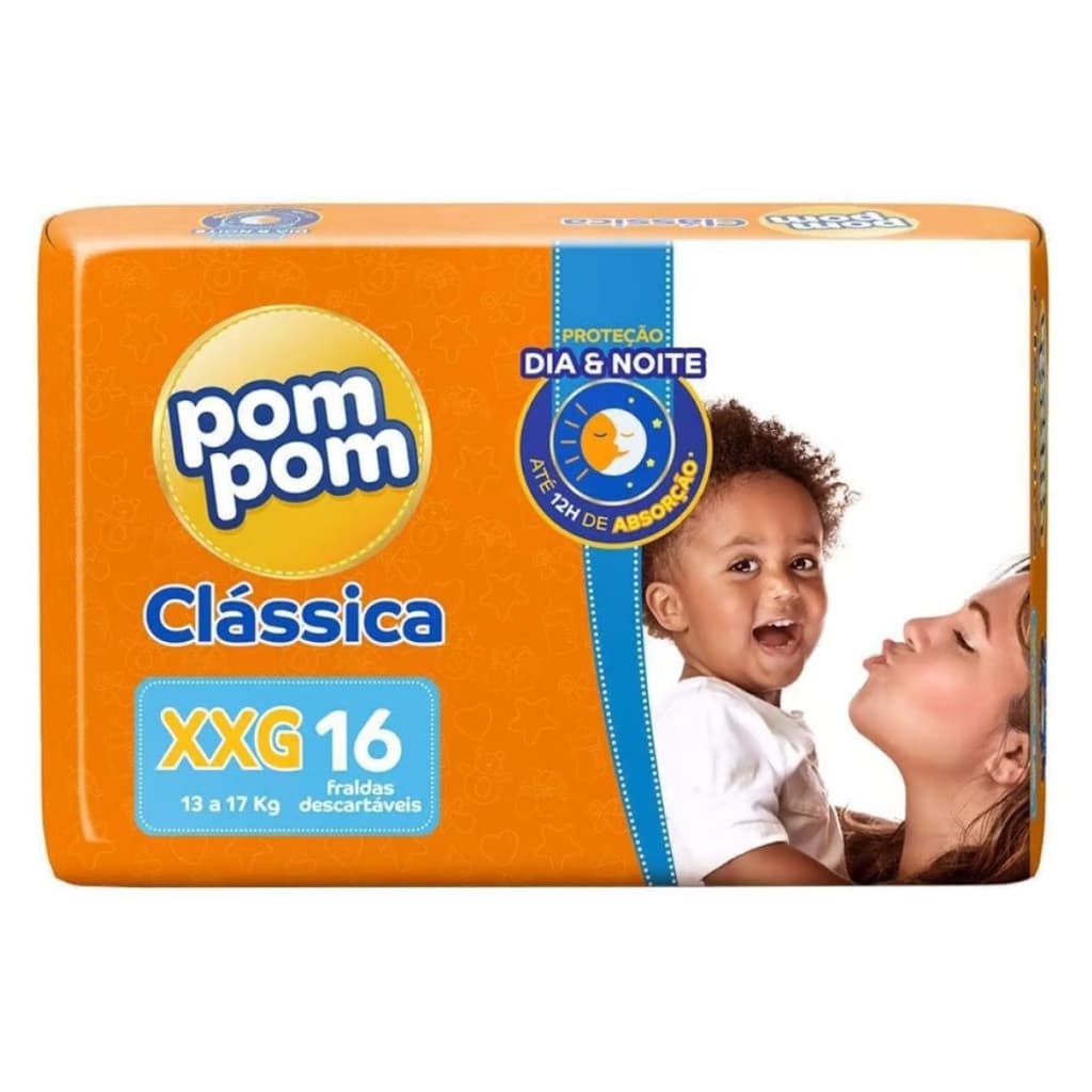 Fralda Pom Pom Clássica Jumbo Tamanho XXG - 16 Unidades
