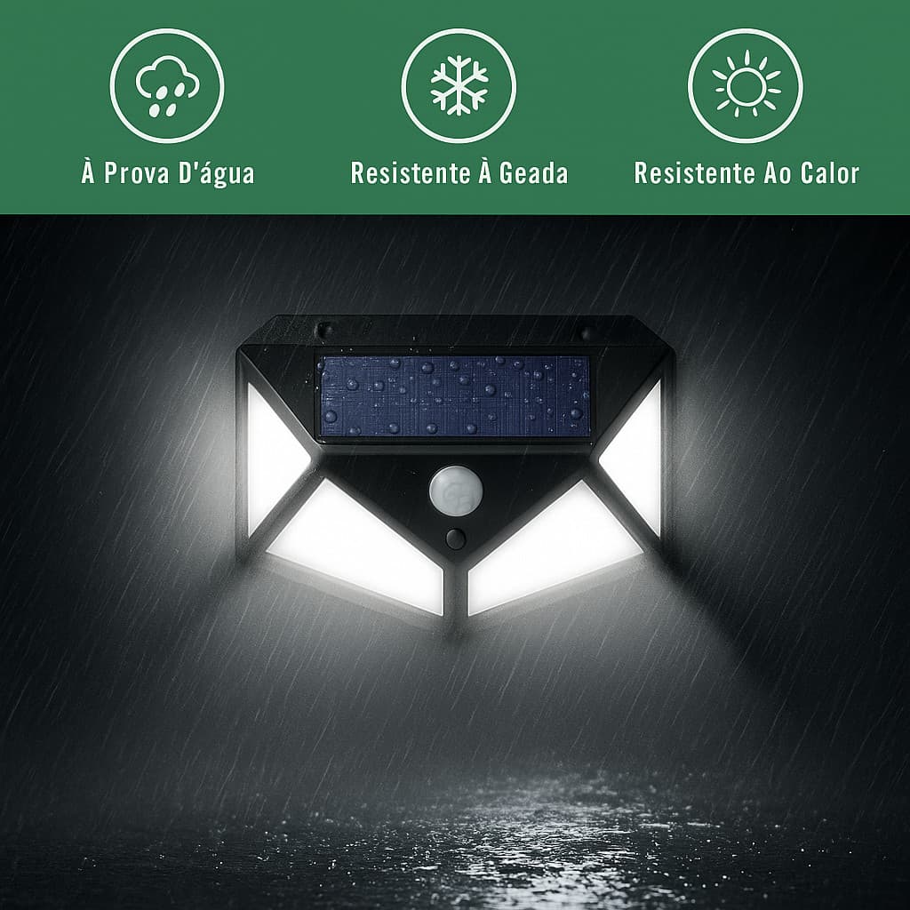 Luminária de Parede Solar com Sensor 100 LEDs 600 Lúmens à Prova d’Água