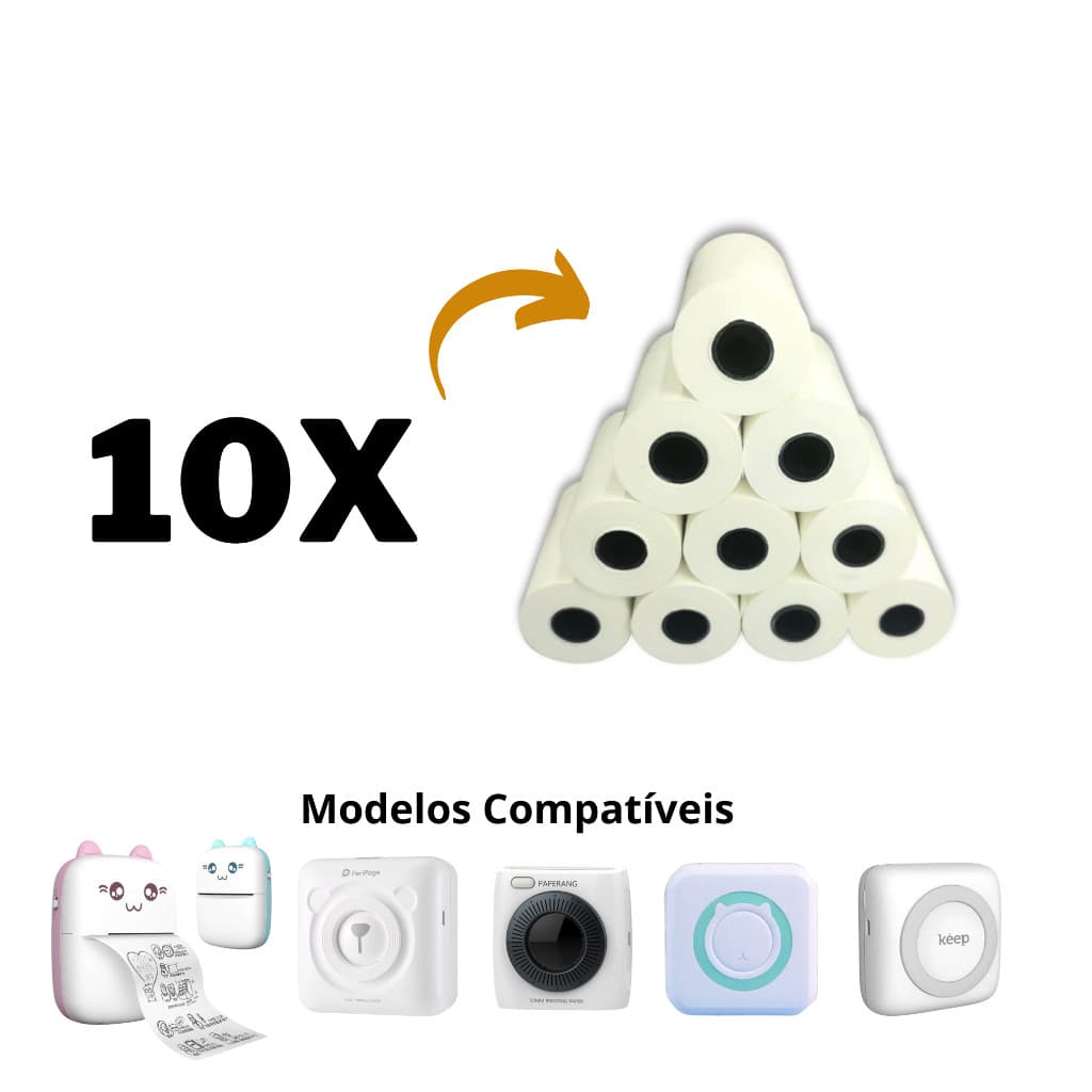 Bobinas Térmicas Mini Impressora Gatinho P2 Peripage Paperange Keep - 10 Rolos