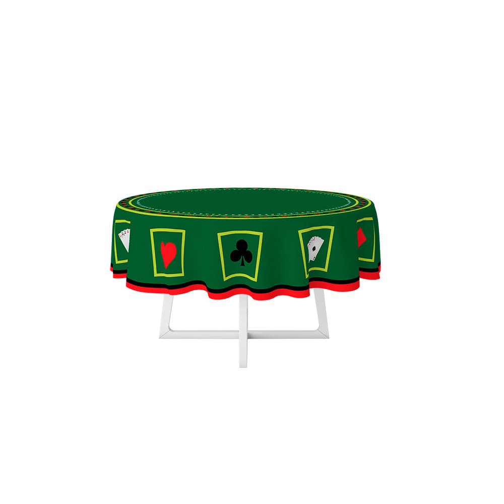 Toalha De Mesa Redonda Estampa Jogos Baralho Poker Felpuda Premium 135x135cm 4 Lugares