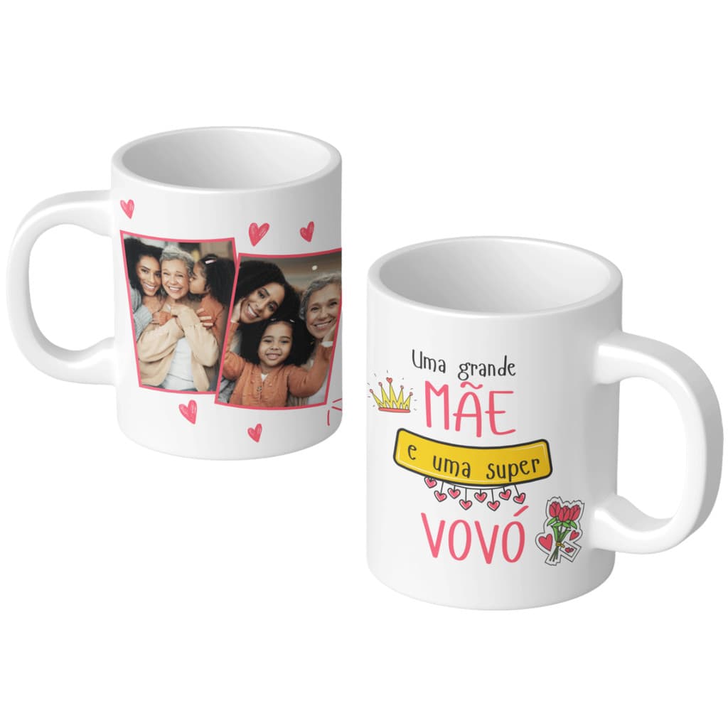 Caneca Personalizada Com Foto Dia Das Mães Grande Mãe e Super Vovó