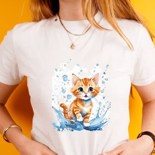 Blusa tshirt feminina, moda CASUAL,GATINHO AGUA
