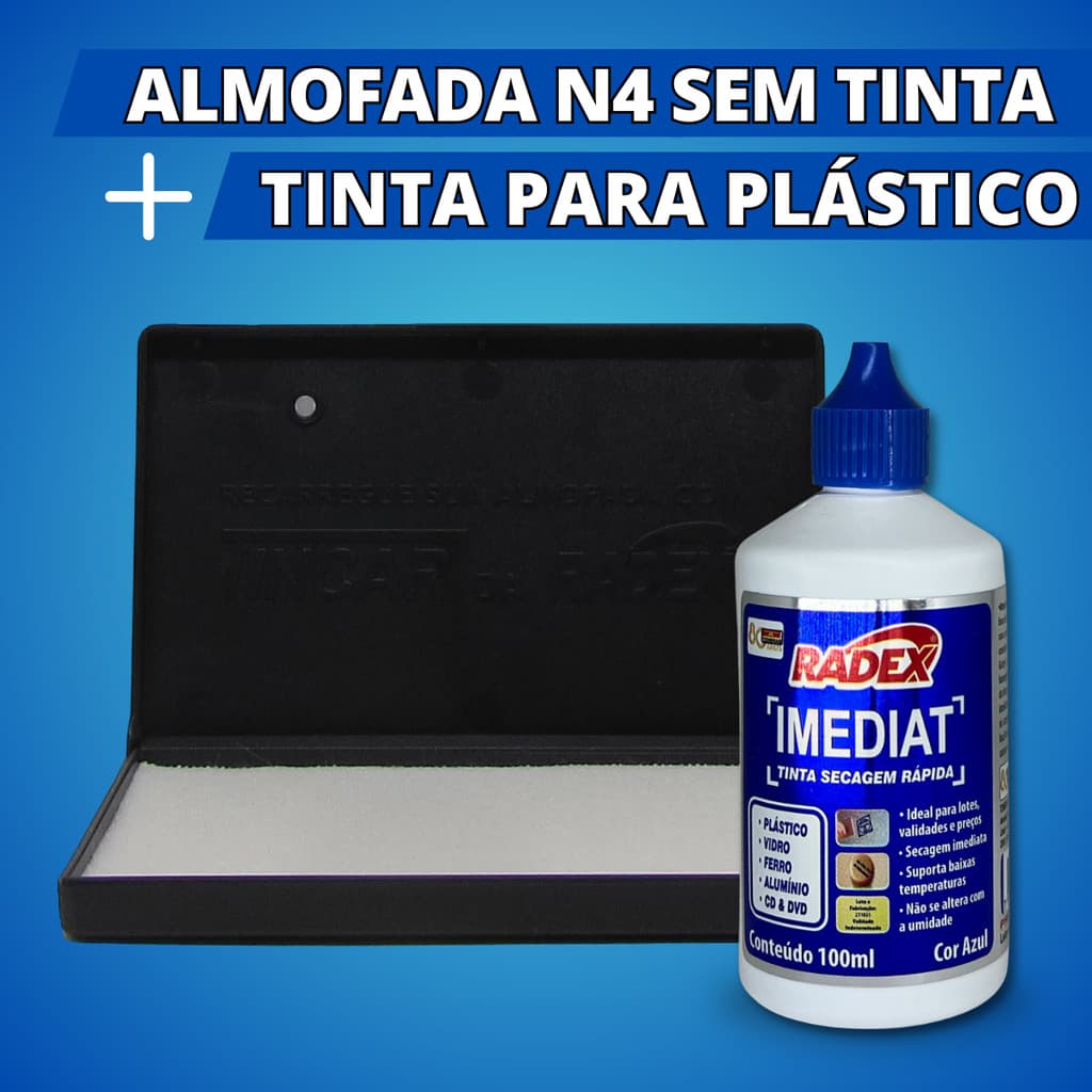 Kit Almofada Carimbeira Grande + 1 Tinta Secagem Rápida P/ Plástico Cor Azul