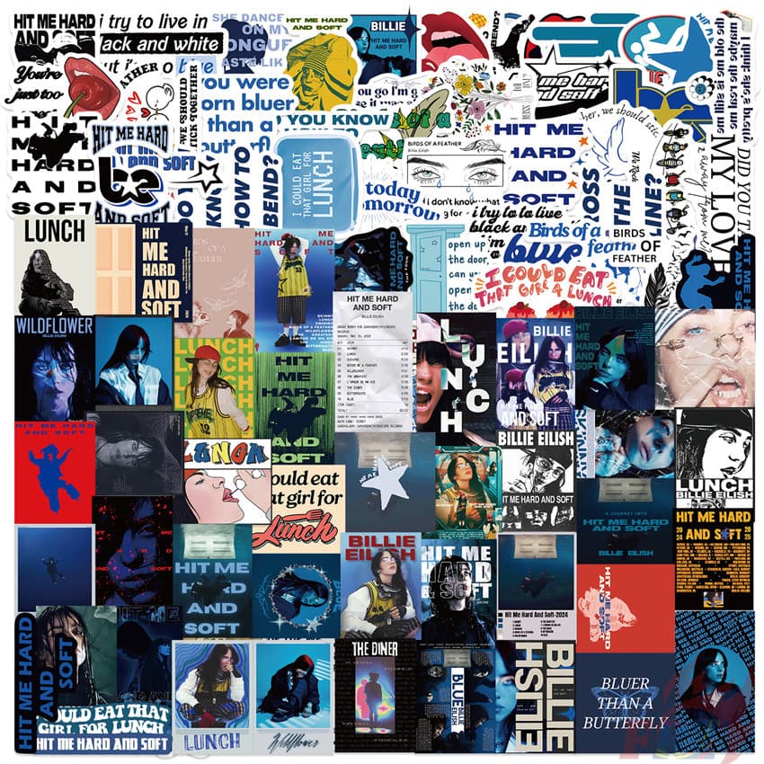 100 Pçs/Set ❉ Billie Eilish-HIT ME Adesivos Duros E Macios Moda DIY Decalques Impermeáveis Doodle