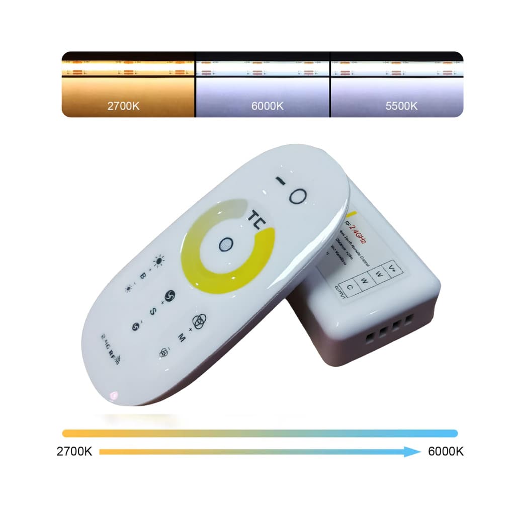 Controladora e controle remoto touch dimmer p Fita Led CCT COB Várias Cores no mesmo controlador