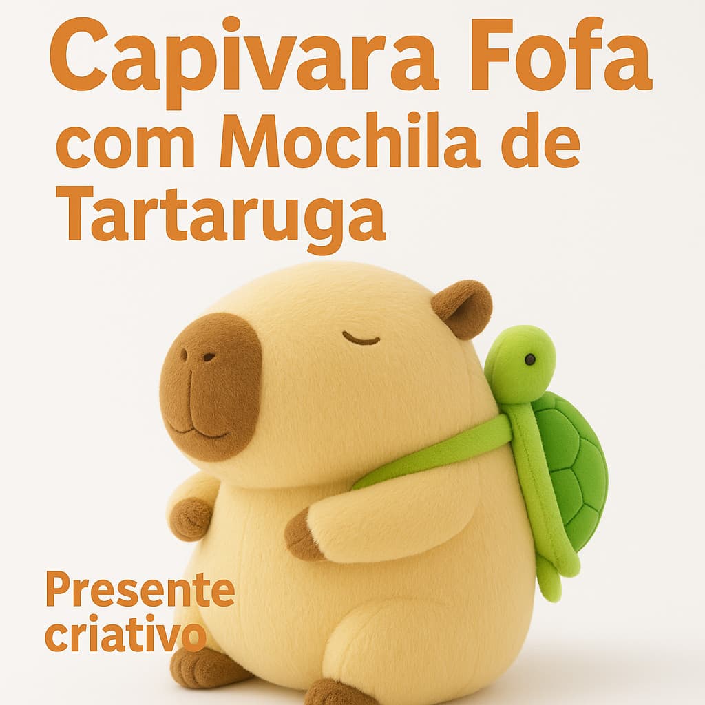 Capivara Fofinha com Mochila de Tartaruga – 20cm | Pelúcia Macia, Presente Criativo here 🎁